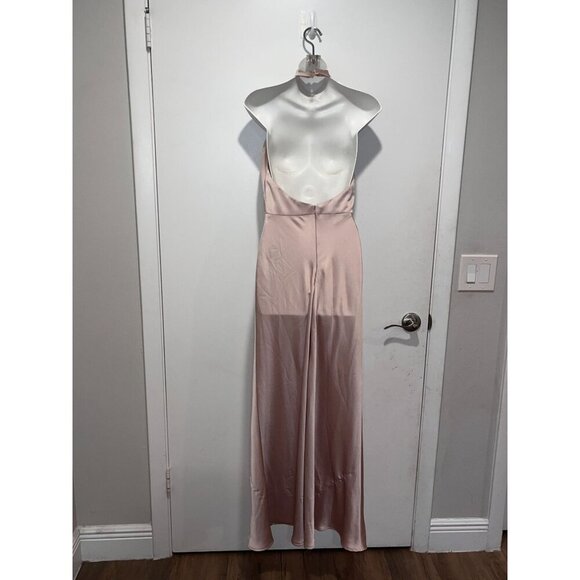 Jenny Yoo Blush Pink Satin Halter Neck Backless Women's Maxi Dress Size 6 gown - Picture 7 of 13